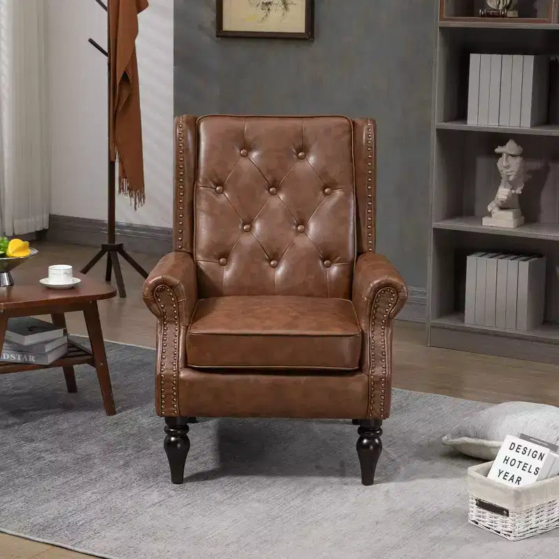 Fauteuil d'appoint rembourré moderne Okak avec pieds en bois robustes, chaise longue confortable pour salon, chambre à coucher