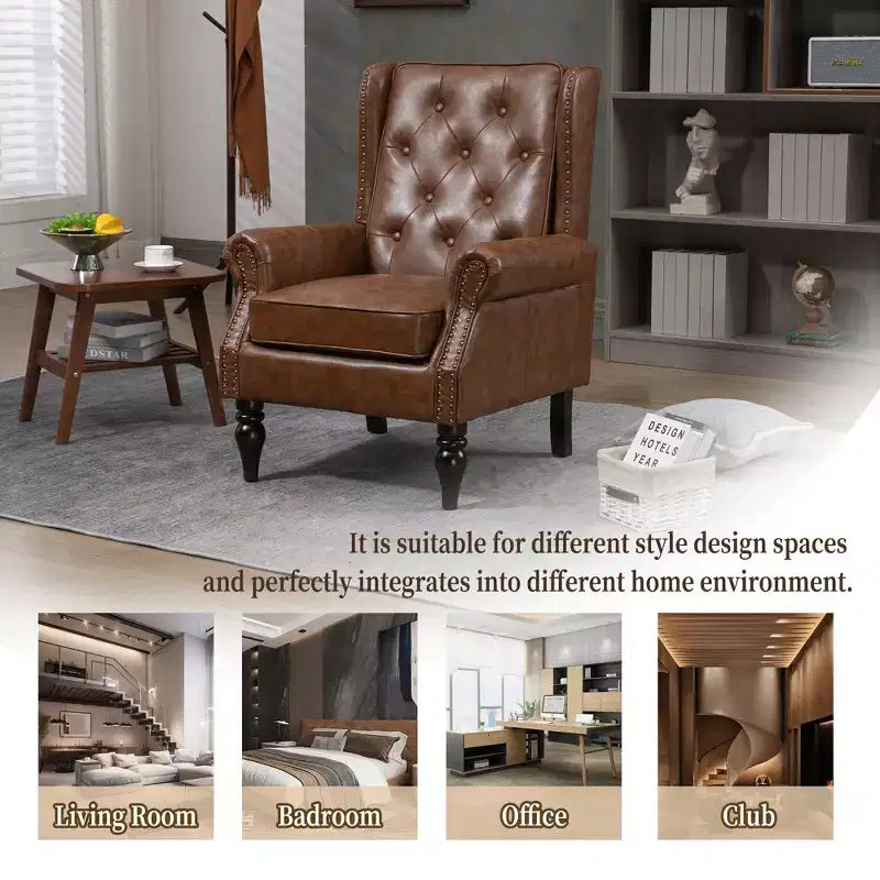 Fauteuil d'appoint rembourré moderne Okak avec pieds en bois robustes, chaise longue confortable pour salon, chambre à coucher