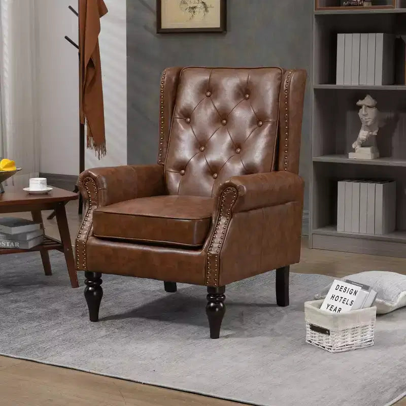 Fauteuil d'appoint rembourré moderne Okak avec pieds en bois robustes, chaise longue confortable pour salon, chambre à coucher