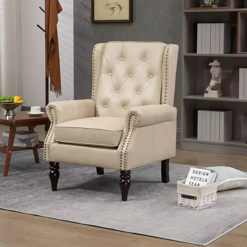Fauteuil d'appoint rembourré moderne Okak avec pieds en bois robustes, chaise longue confortable pour salon, chambre à coucher