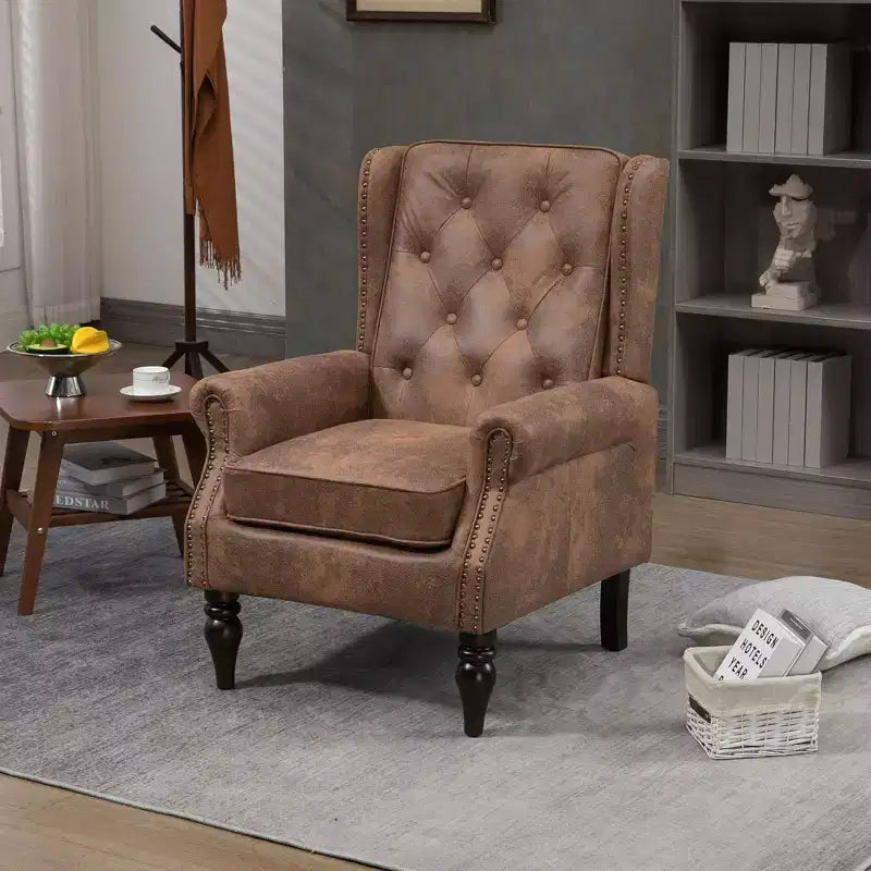 Fauteuil d'appoint rembourré moderne Okak avec pieds en bois robustes, chaise longue confortable pour salon, chambre à coucher