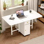 Table à manger pliante ATJafurn 59'' avec abattants pour petits espaces, table de cuisine rectangulaire en bois extensible avec roulettes et rangement