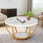 MAYEERTY Table Basse Ronde à 2 Niveaux, Bois Manufacturé Épaissi, Base Métallique Robuste