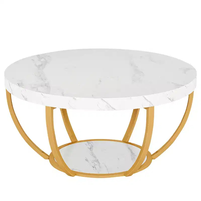 MAYEERTY Table Basse Ronde à 2 Niveaux, Bois Manufacturé Épaissi, Base Métallique Robuste