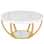 MAYEERTY Table Basse Ronde à 2 Niveaux, Bois Manufacturé Épaissi, Base Métallique Robuste