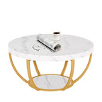 MAYEERTY Table Basse Ronde à 2 Niveaux, Bois Manufacturé Épaissi, Base Métallique Robuste