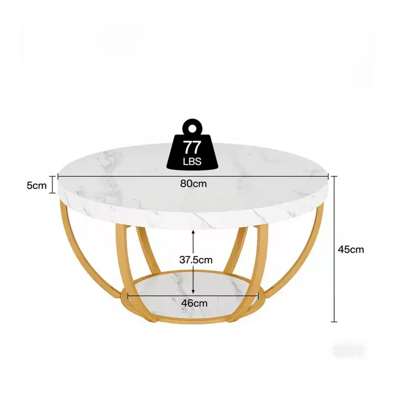 MAYEERTY Table Basse Ronde à 2 Niveaux, Bois Manufacturé Épaissi, Base Métallique Robuste