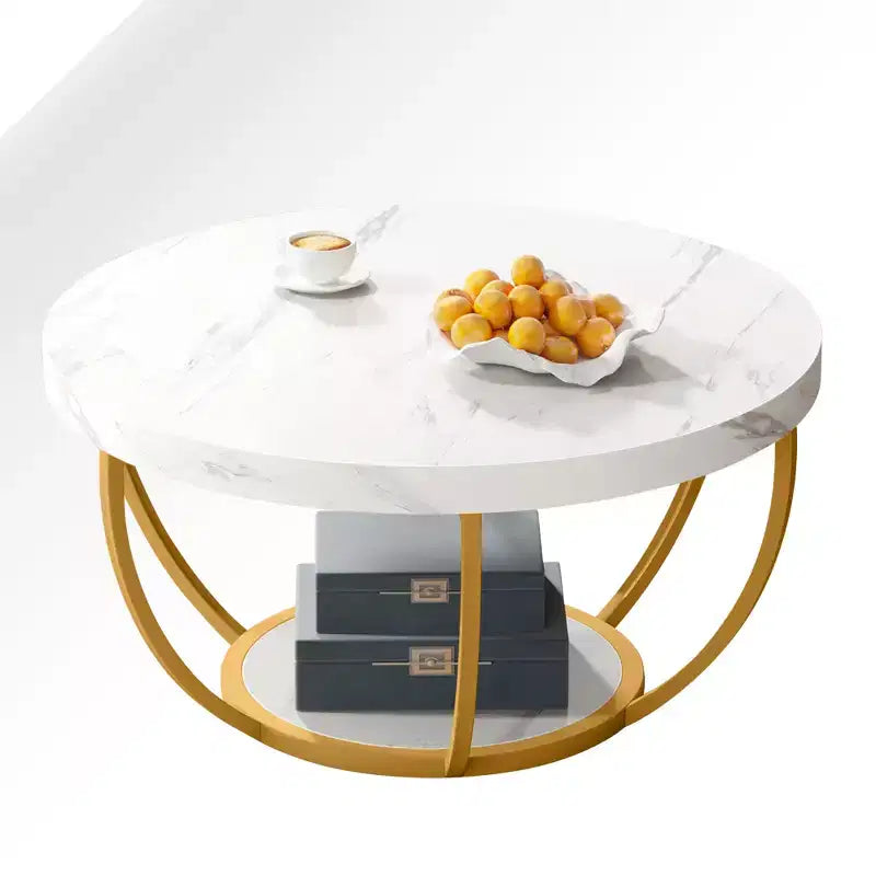MAYEERTY Table Basse Ronde à 2 Niveaux, Bois Manufacturé Épaissi, Base Métallique Robuste