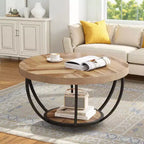 MAYEERTY Table Basse Ronde à 2 Niveaux, Bois Manufacturé Épaissi, Base Métallique Robuste