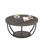 MAYEERTY Table Basse Ronde à 2 Niveaux, Bois Manufacturé Épaissi, Base Métallique Robuste