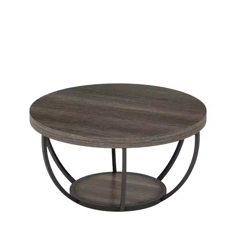 MAYEERTY Table Basse Ronde à 2 Niveaux, Bois Manufacturé Épaissi, Base Métallique Robuste