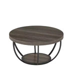MAYEERTY Table Basse Ronde à 2 Niveaux, Bois Manufacturé Épaissi, Base Métallique Robuste