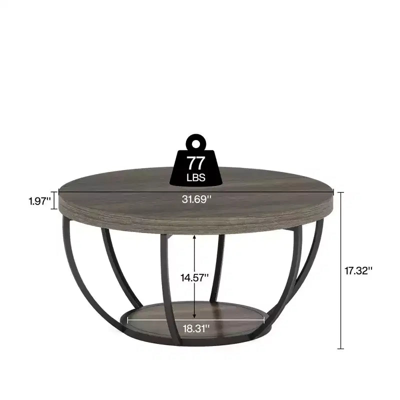 MAYEERTY Table Basse Ronde à 2 Niveaux, Bois Manufacturé Épaissi, Base Métallique Robuste