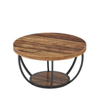 MAYEERTY Table Basse Ronde à 2 Niveaux, Bois Manufacturé Épaissi, Base Métallique Robuste