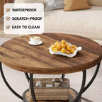 MAYEERTY Table Basse Ronde à 2 Niveaux, Bois Manufacturé Épaissi, Base Métallique Robuste