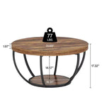 MAYEERTY Table Basse Ronde à 2 Niveaux, Bois Manufacturé Épaissi, Base Métallique Robuste