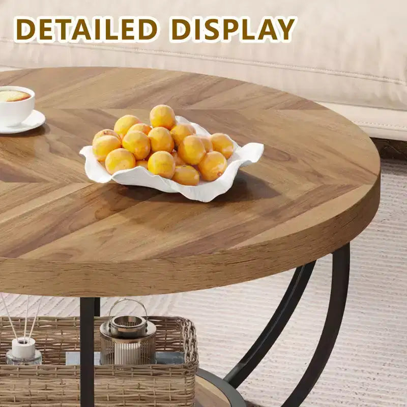 MAYEERTY Table Basse Ronde à 2 Niveaux, Bois Manufacturé Épaissi, Base Métallique Robuste