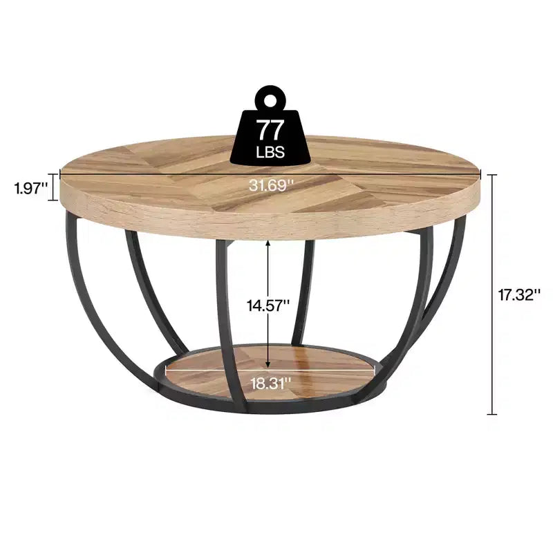 MAYEERTY Table Basse Ronde à 2 Niveaux, Bois Manufacturé Épaissi, Base Métallique Robuste