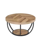 MAYEERTY Table Basse Ronde à 2 Niveaux, Bois Manufacturé Épaissi, Base Métallique Robuste