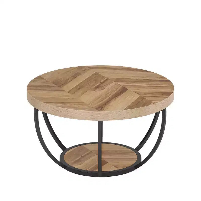 MAYEERTY Table Basse Ronde à 2 Niveaux, Bois Manufacturé Épaissi, Base Métallique Robuste