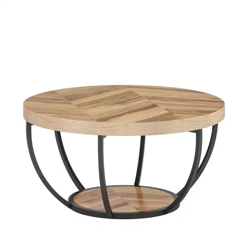 MAYEERTY Table Basse Ronde à 2 Niveaux, Bois Manufacturé Épaissi, Base Métallique Robuste