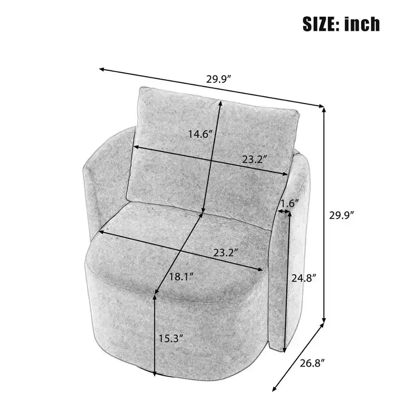 Fauteuil pivotant moderne Okak 360°, fauteuil baquet pivotant de 76 cm, fauteuil canapé rembourré avec design incurvé pour salon, chambre à coucher