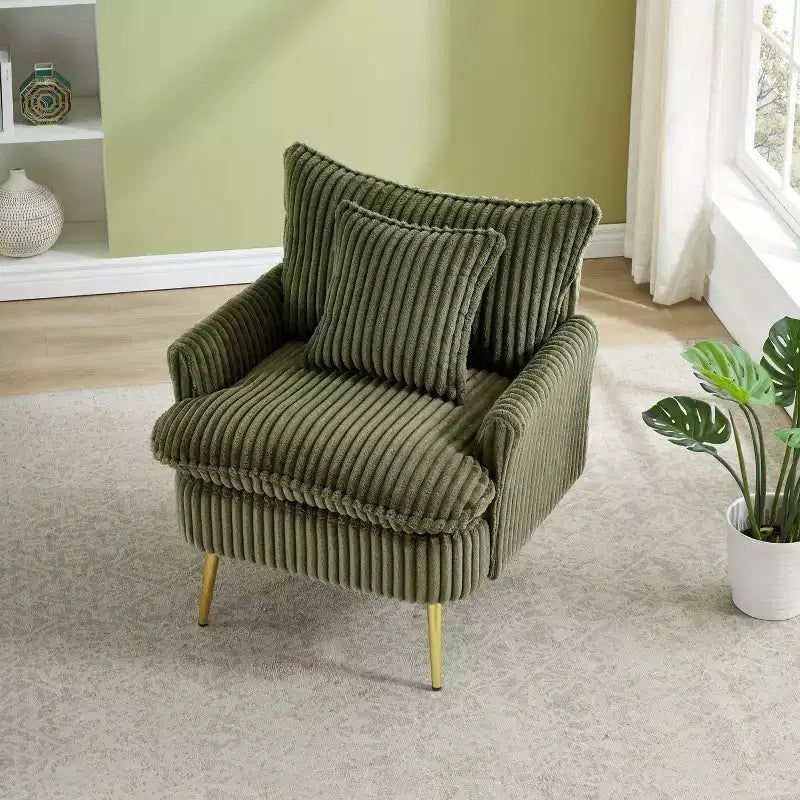 Fauteuil d'appoint moderne Okak, fauteuil individuel de 77 cm, tissu velours côtelé épais, convient pour appartement, bureau, salon