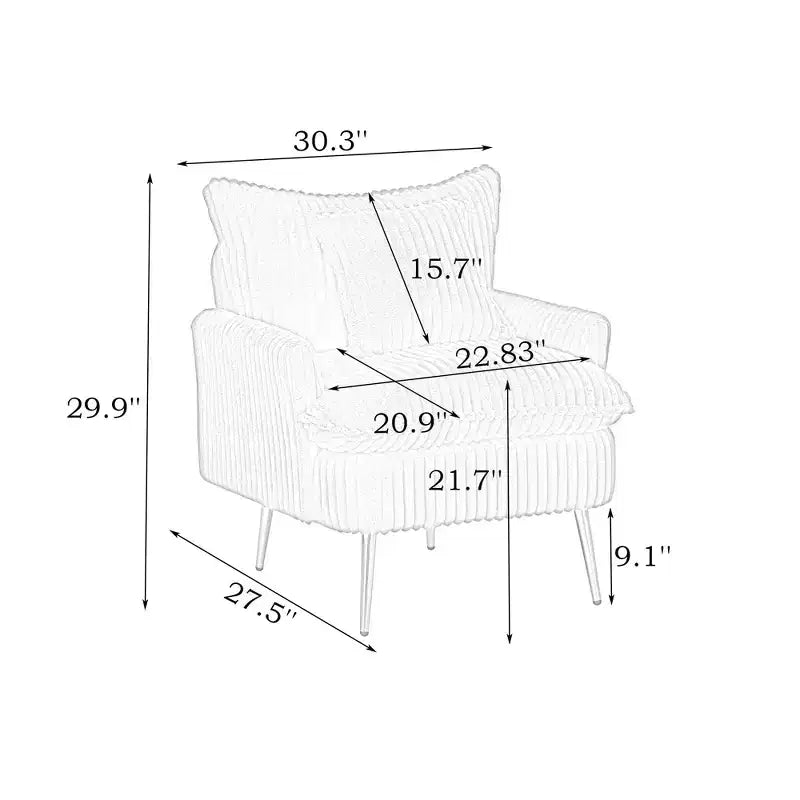 Fauteuil d'appoint moderne Okak, fauteuil individuel de 77 cm, tissu velours côtelé épais, convient pour appartement, bureau, salon