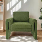Fauteuil d'appoint Okak pour chambre, fauteuil moderne en tissu bouclette, support robuste et confort luxueux, vert