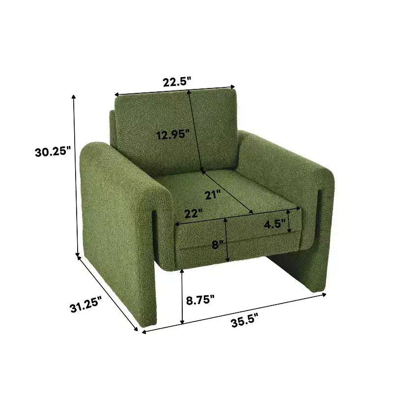 Fauteuil d'appoint Okak pour chambre, fauteuil moderne en tissu bouclette, support robuste et confort luxueux, vert