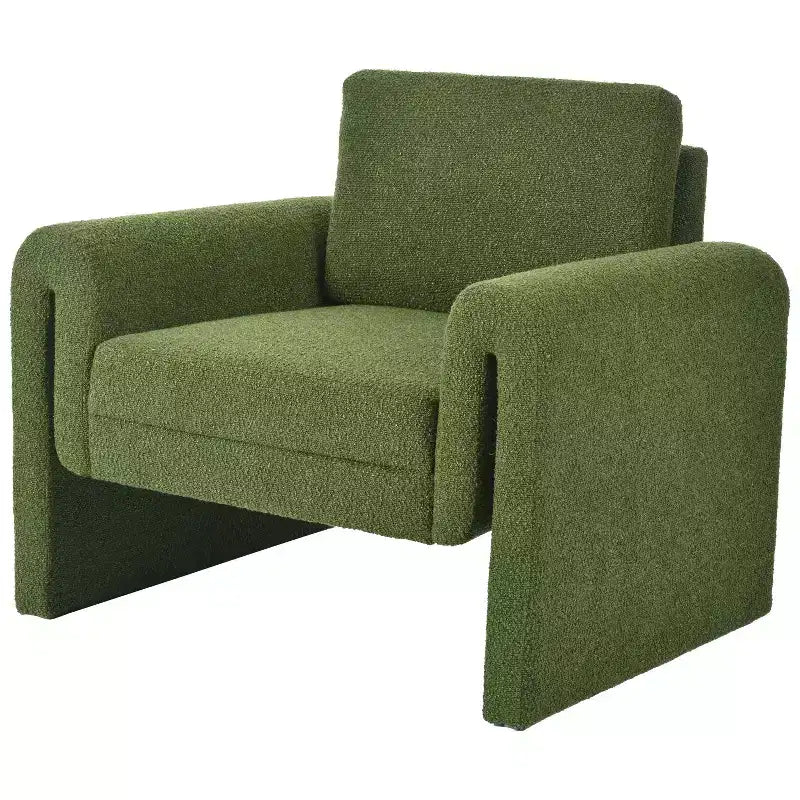 Fauteuil d'appoint Okak pour chambre, fauteuil moderne en tissu bouclette, support robuste et confort luxueux, vert