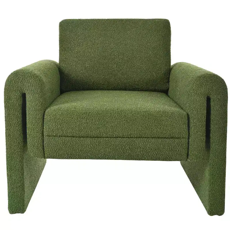 Fauteuil d'appoint Okak pour chambre, fauteuil moderne en tissu bouclette, support robuste et confort luxueux, vert