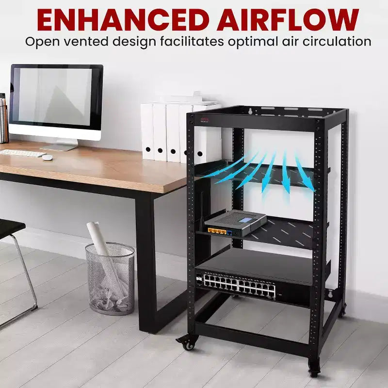 Pyle Armoire réseau ouverte 20U - Rack en acier robuste pour serveurs et équipement audiovisuel (PLRS20UW) - Noir