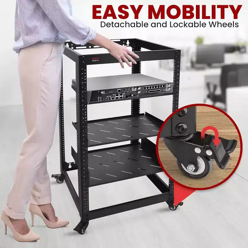 Pyle Armoire réseau ouverte 20U - Rack en acier robuste pour serveurs et équipement audiovisuel (PLRS20UW) - Noir