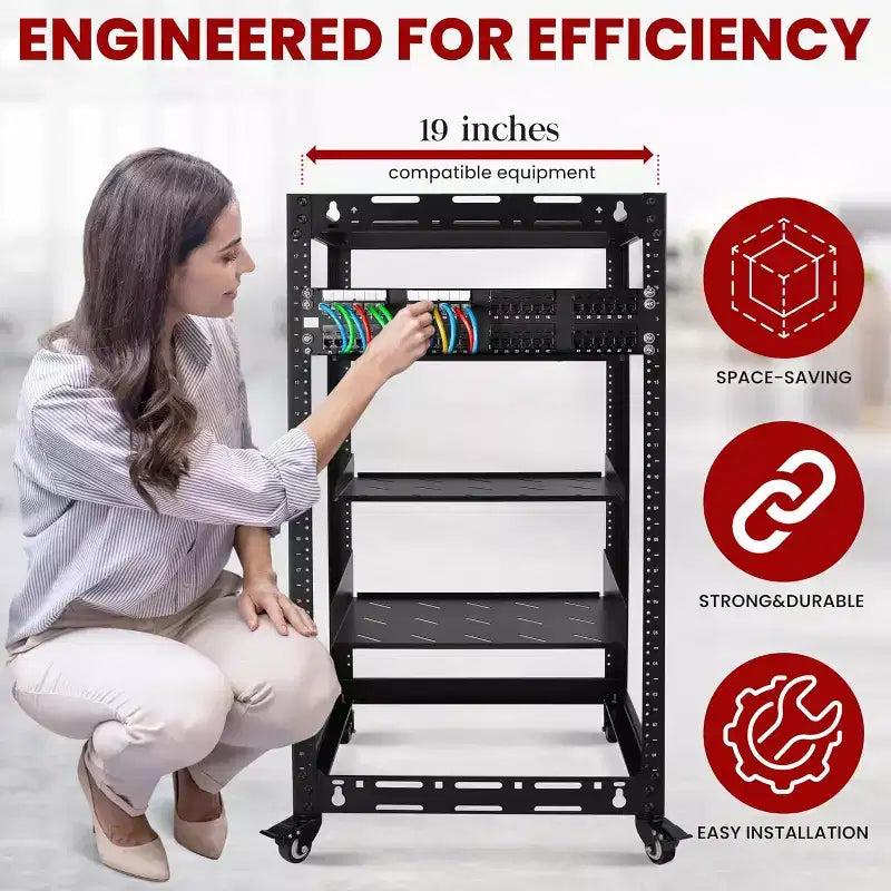 Pyle Armoire réseau ouverte 20U - Rack en acier robuste pour serveurs et équipement audiovisuel (PLRS20UW) - Noir