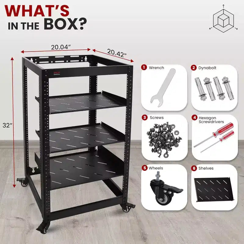 Pyle Armoire réseau ouverte 20U - Rack en acier robuste pour serveurs et équipement audiovisuel (PLRS20UW) - Noir