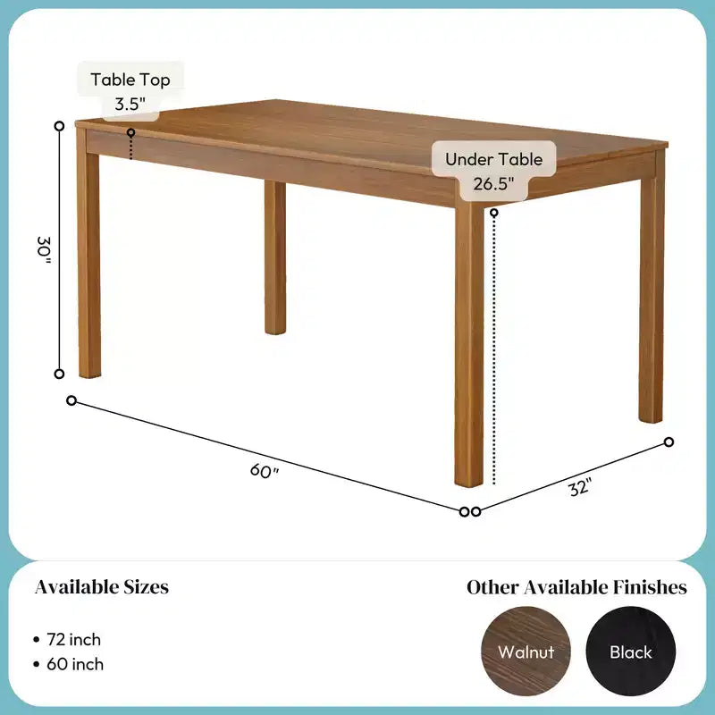Now Furniture Table à manger en bois 60 pour 4, Table de cuisine rectangulaire