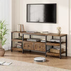 Meuble TV moderne-industriel avec cadre en métal et 2 tiroirs en tissu