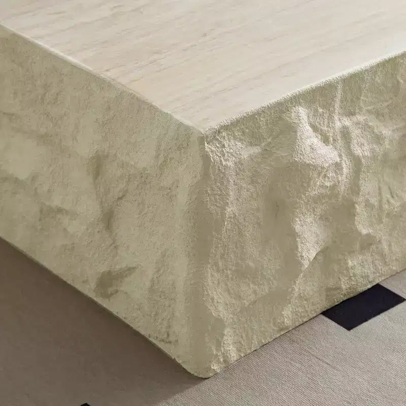Table Basse Ronde/Carrée en Fibre de Verre Table d'Appoint Table de Cocktail Table Centrale Table d'Extrémité Table d'Appoint de Canapé, Aucun Assemblage Requis, Beige-ModernLuxe