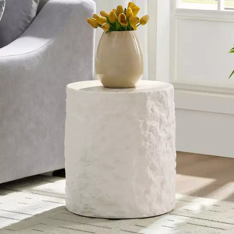 Table Basse Ronde/Carrée en Fibre de Verre Table d'Appoint Table de Cocktail Table Centrale Table d'Extrémité Table d'Appoint de Canapé, Aucun Assemblage Requis, Beige-ModernLuxe