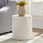 Table Basse Ronde/Carrée en Fibre de Verre Table d'Appoint Table de Cocktail Table Centrale Table d'Extrémité Table d'Appoint de Canapé, Aucun Assemblage Requis, Beige-ModernLuxe