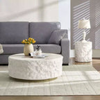 Table Basse Ronde/Carrée en Fibre de Verre Table d'Appoint Table de Cocktail Table Centrale Table d'Extrémité Table d'Appoint de Canapé, Aucun Assemblage Requis, Beige-ModernLuxe