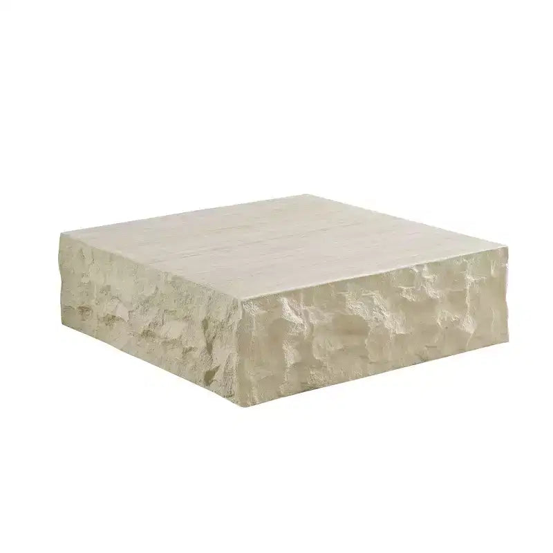 Table Basse Ronde/Carrée en Fibre de Verre Table d'Appoint Table de Cocktail Table Centrale Table d'Extrémité Table d'Appoint de Canapé, Aucun Assemblage Requis, Beige-ModernLuxe