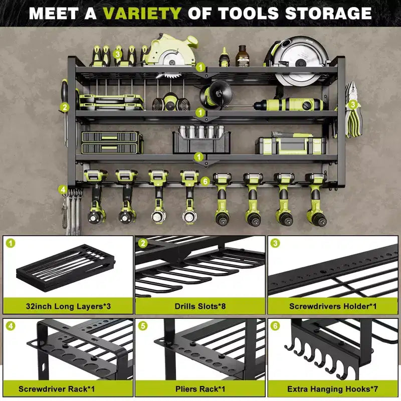 Organisateur d'outils électriques à 4 niveaux Hausource avec 8 supports de perceuse, étagère de rangement pour outils, cadeau pour hommes