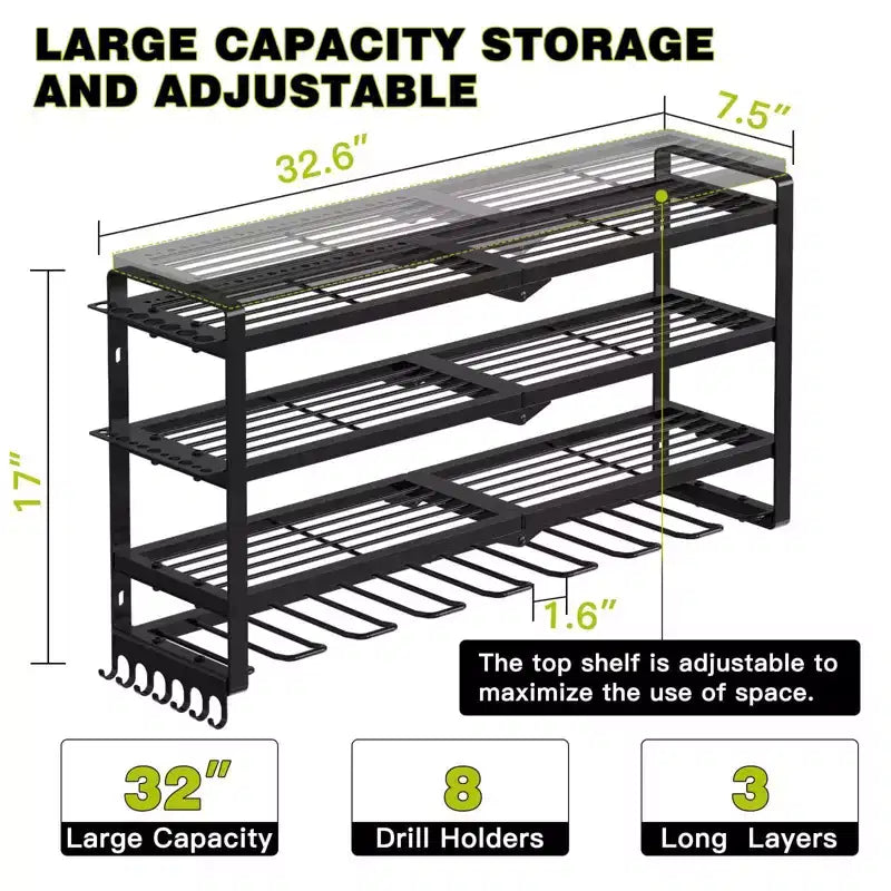 Organisateur d'outils électriques à 4 niveaux Hausource avec 8 supports de perceuse, étagère de rangement pour outils, cadeau pour hommes