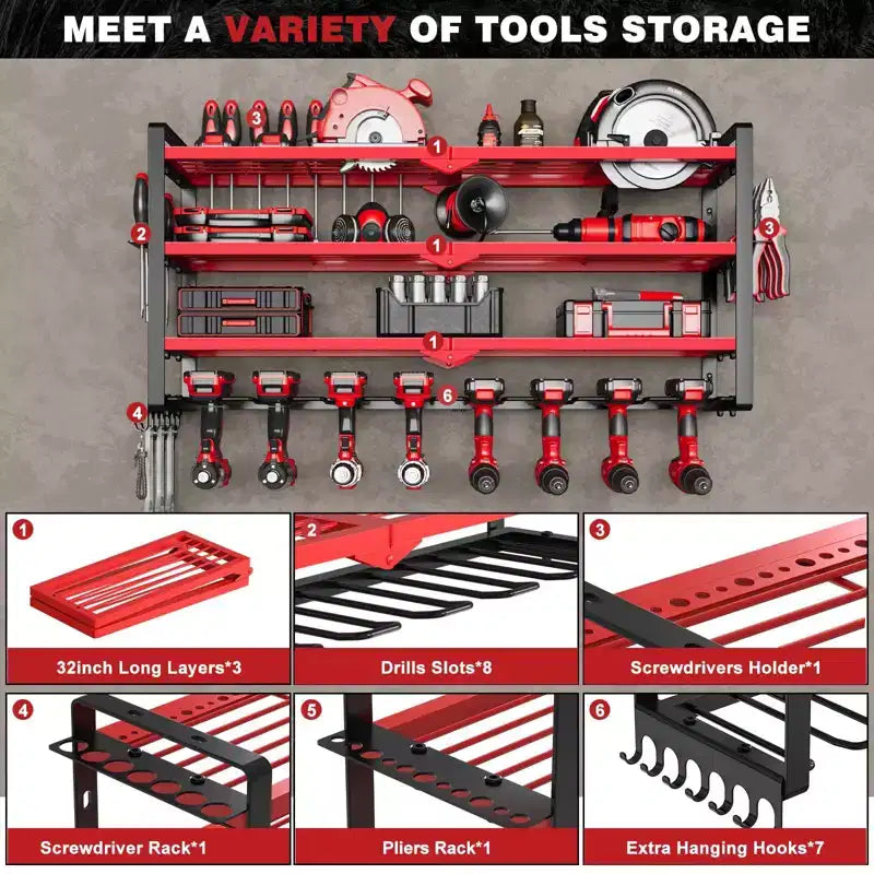 Organisateur d'outils électriques à 4 niveaux Hausource avec 8 supports de perceuse, étagère de rangement pour outils, cadeau pour hommes