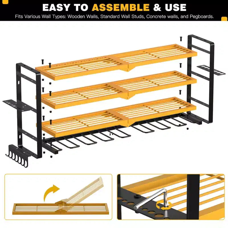 Organisateur d'outils électriques à 4 niveaux Hausource avec 8 supports de perceuse, étagère de rangement pour outils, cadeau pour hommes