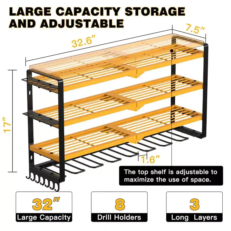 Organisateur d'outils électriques à 4 niveaux Hausource avec 8 supports de perceuse, étagère de rangement pour outils, cadeau pour hommes