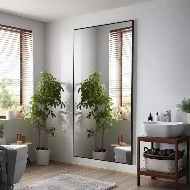 Miroir rectangulaire intégral 59*35, Miroir sur pied à cadre en alliage d'aluminium argenté, Miroir de courtoisie pour salle de bain, chambre, entrée, salon/dressing