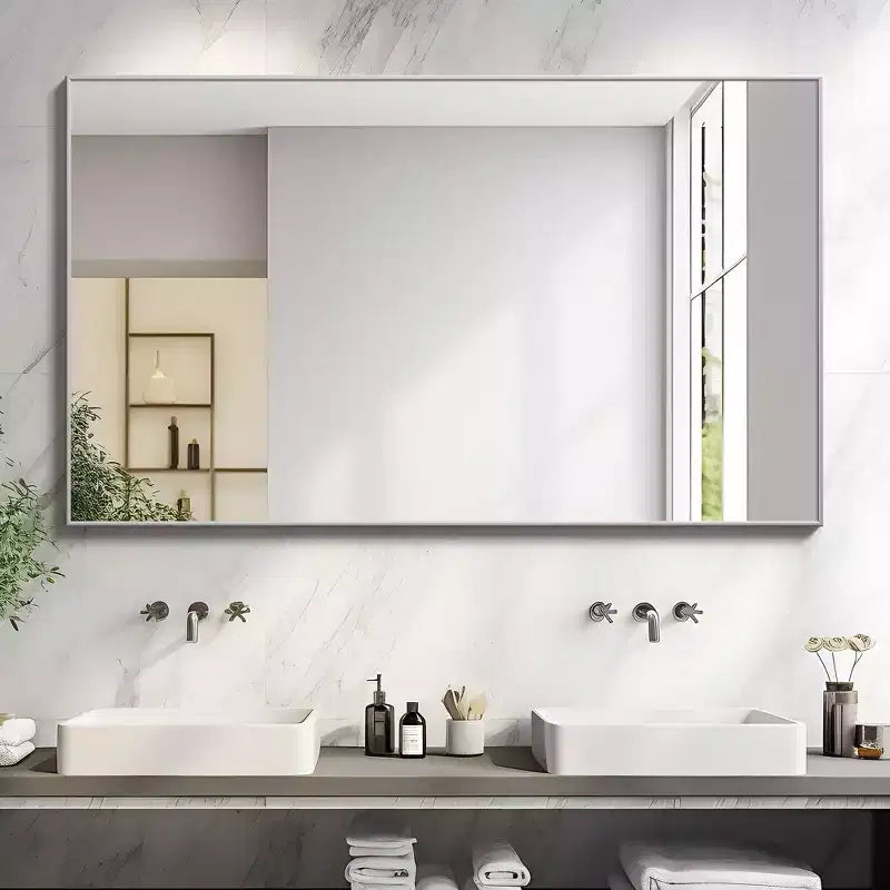 Miroir rectangulaire intégral 59*35, Miroir sur pied à cadre en alliage d'aluminium argenté, Miroir de courtoisie pour salle de bain, chambre, entrée, salon/dressing